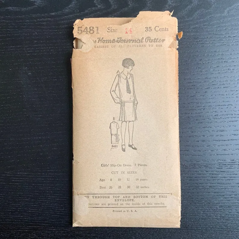 1920s Girls Dress Sewing Pattern Ladies Home Journal Sewing Pattern 5481, Bust 32", Complete