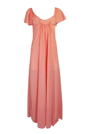 1970s Front Gathered Pink Coral Nylon Lingerie Dress