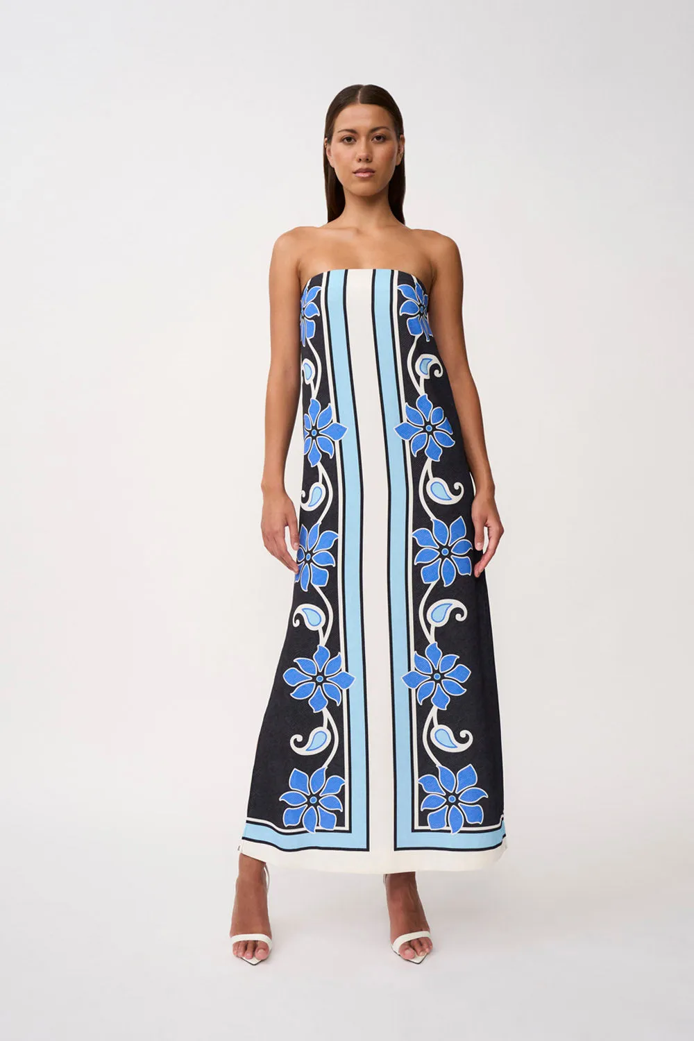 Azure Granada Strapless Dress- Aqua Navy Ivory