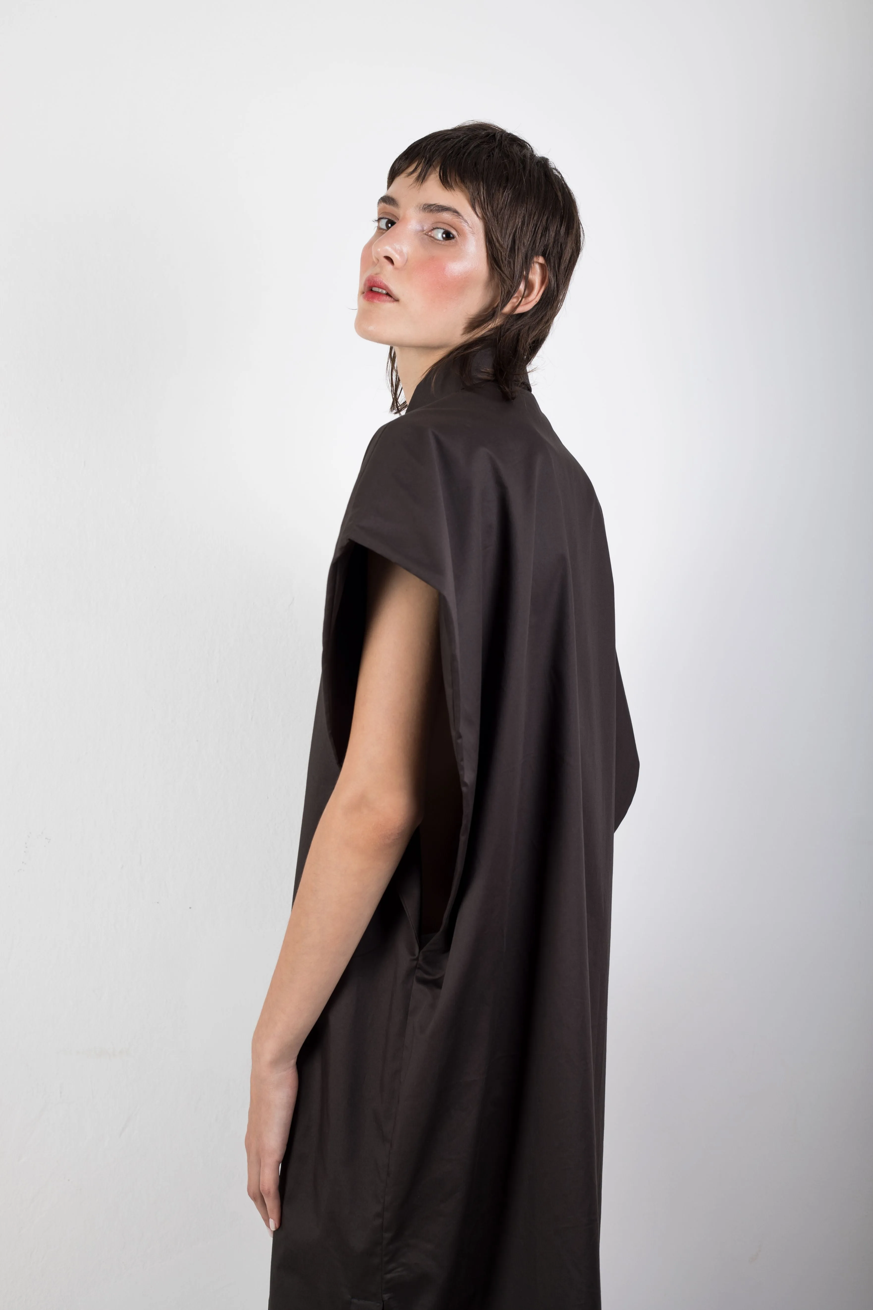 Black elongated sleeveless shirt