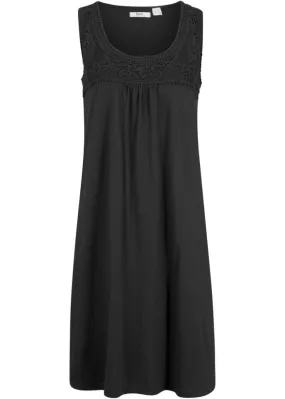 Bpc Bonprix Collection Short Sleeveless Cotton Shirt Dress with Lace, Black