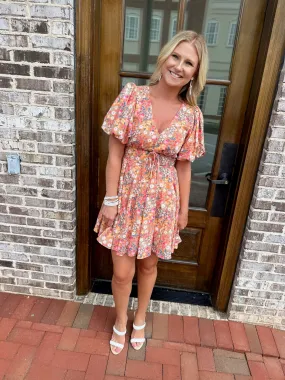Close To You Flower Print Puff Short Sleeve Mini Dress