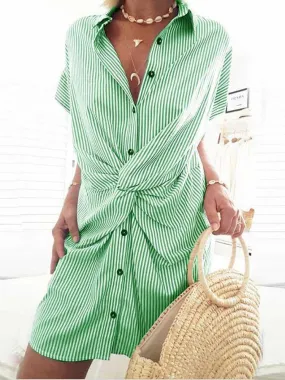 deanwangkt Casual Loose Front Cross Short Sleeve Lapel Shirt Dress