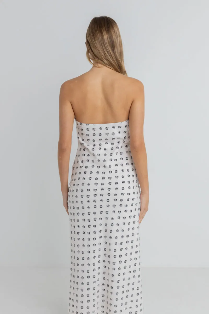 Domino Floral Strapless Midi Dress Oat