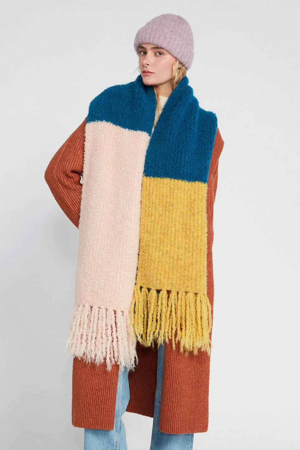 Fuzzy Color Block Scarf