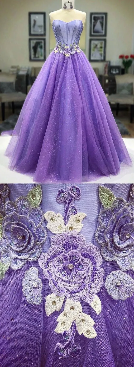 Glitter Lavender Strapless Ball Gown Prom Dress, 21121317