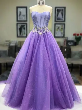 Glitter Lavender Strapless Ball Gown Prom Dress, 21121317