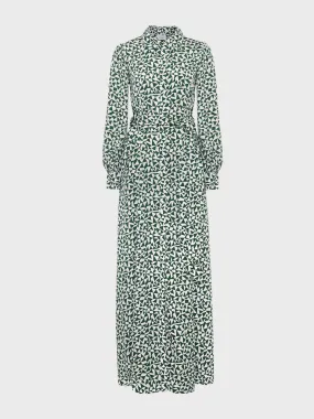 Green floral-print shirt dress
