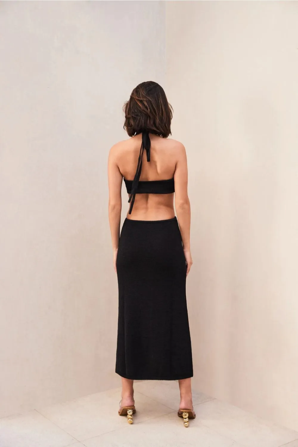 Halter Neck Black Hot Tied From Waist Dress