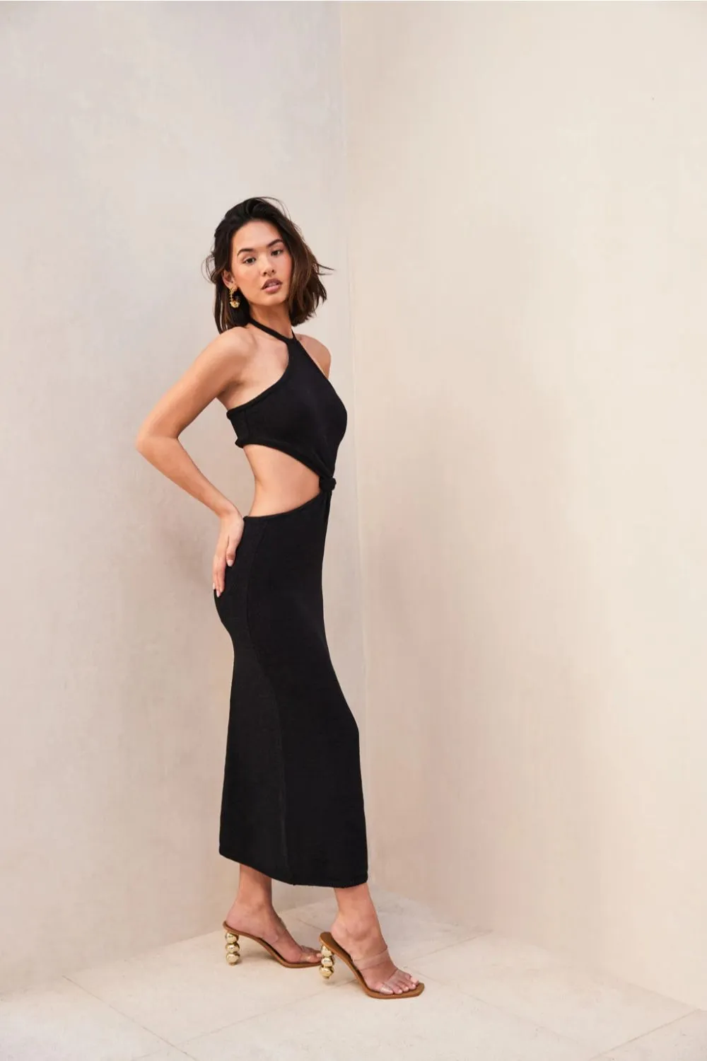 Halter Neck Black Hot Tied From Waist Dress
