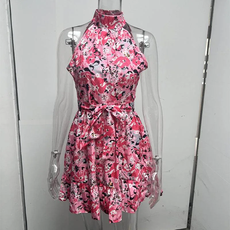 Halter Summer Dress Fashion Lace-up Ruffled Dress