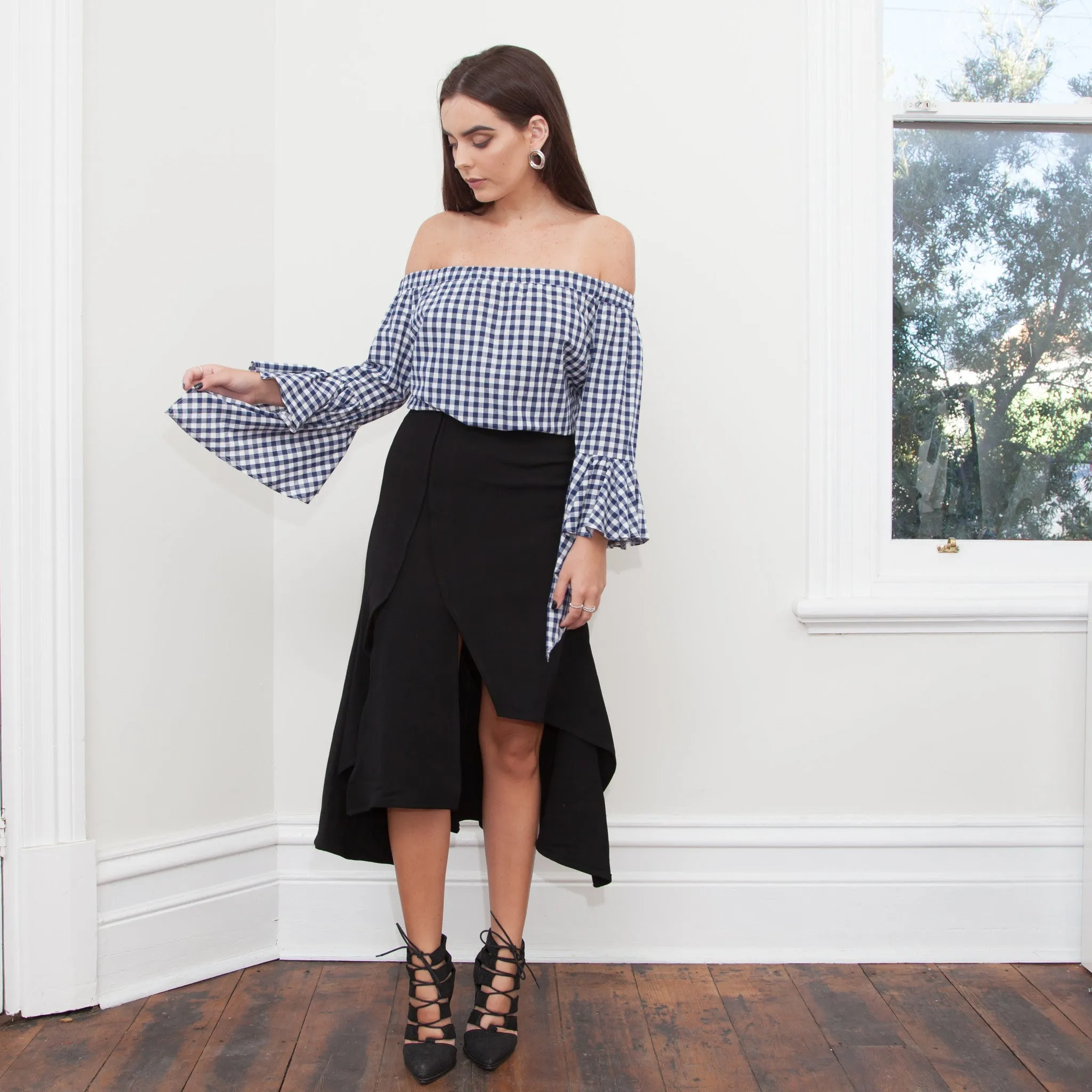 Iva Off Shoulder Gingham Top