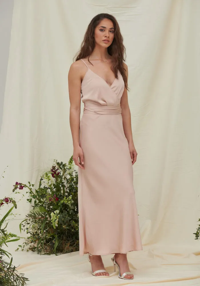Louisa Tie Waist Cami Wrap Midi Dress - Nude