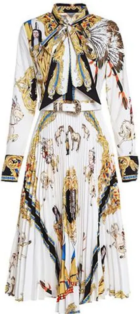 Native Print Pleated Shirt Dress