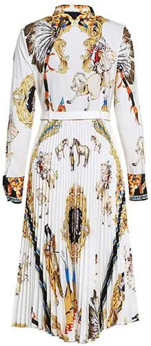 Native Print Pleated Shirt Dress