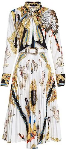 Native Print Pleated Shirt Dress