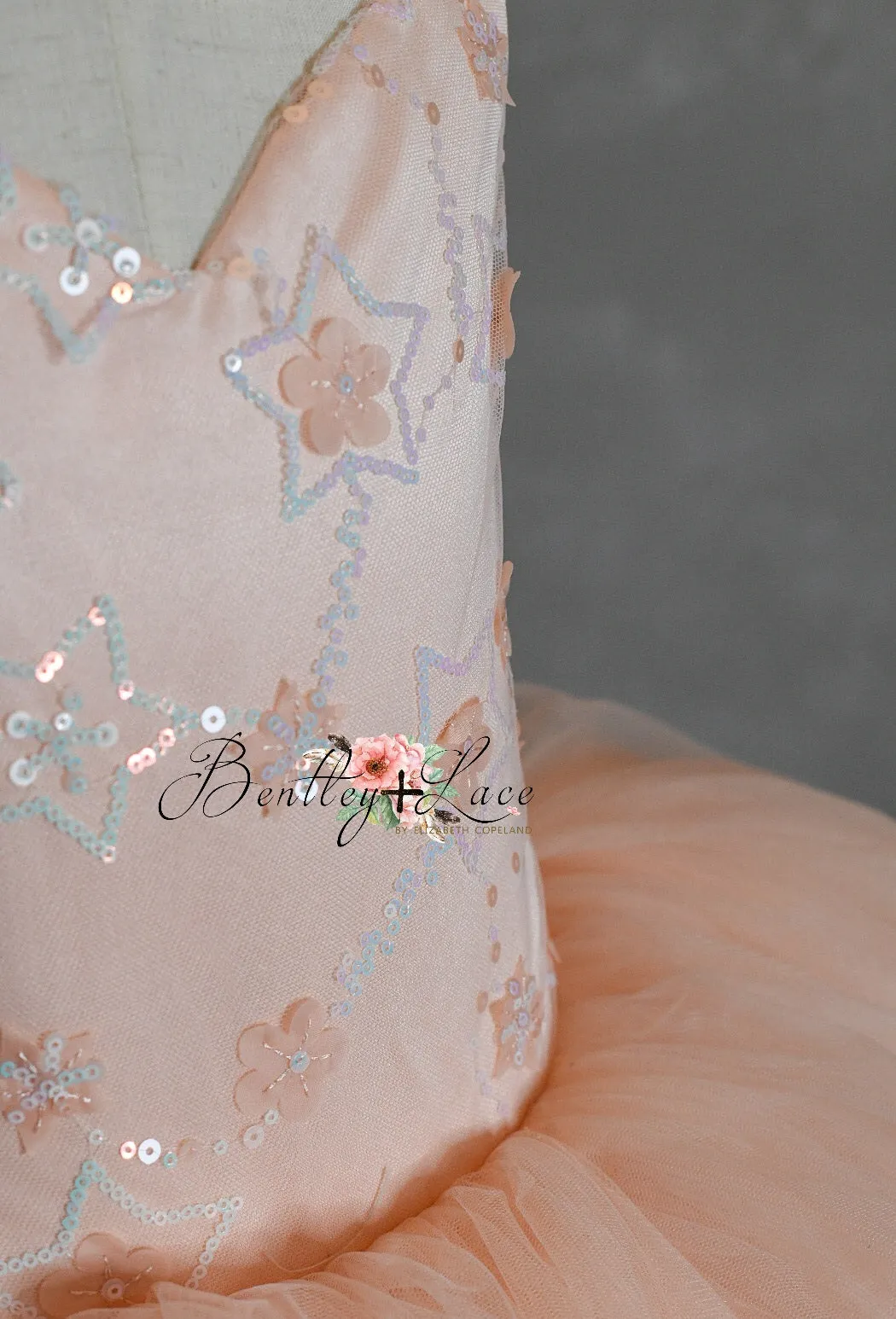 New condition  euc"Stars Collide" -  Cascade Floor Length ( 6 Year - Petite 8 Year)