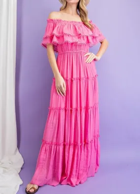 Off the Shoulder Ruffle Maxi Dress