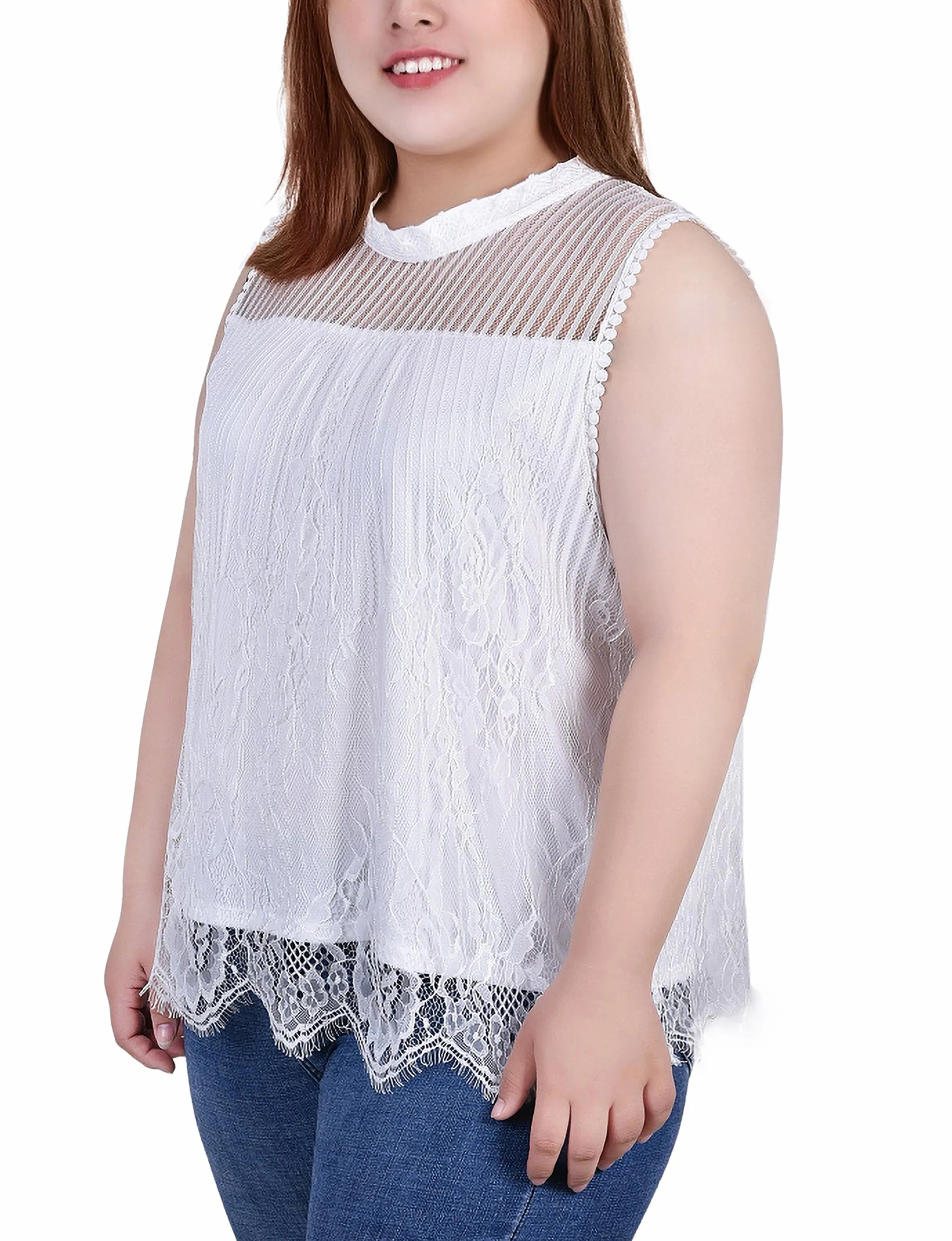 Plus Size Sleeveless Mock Neck Lace Top