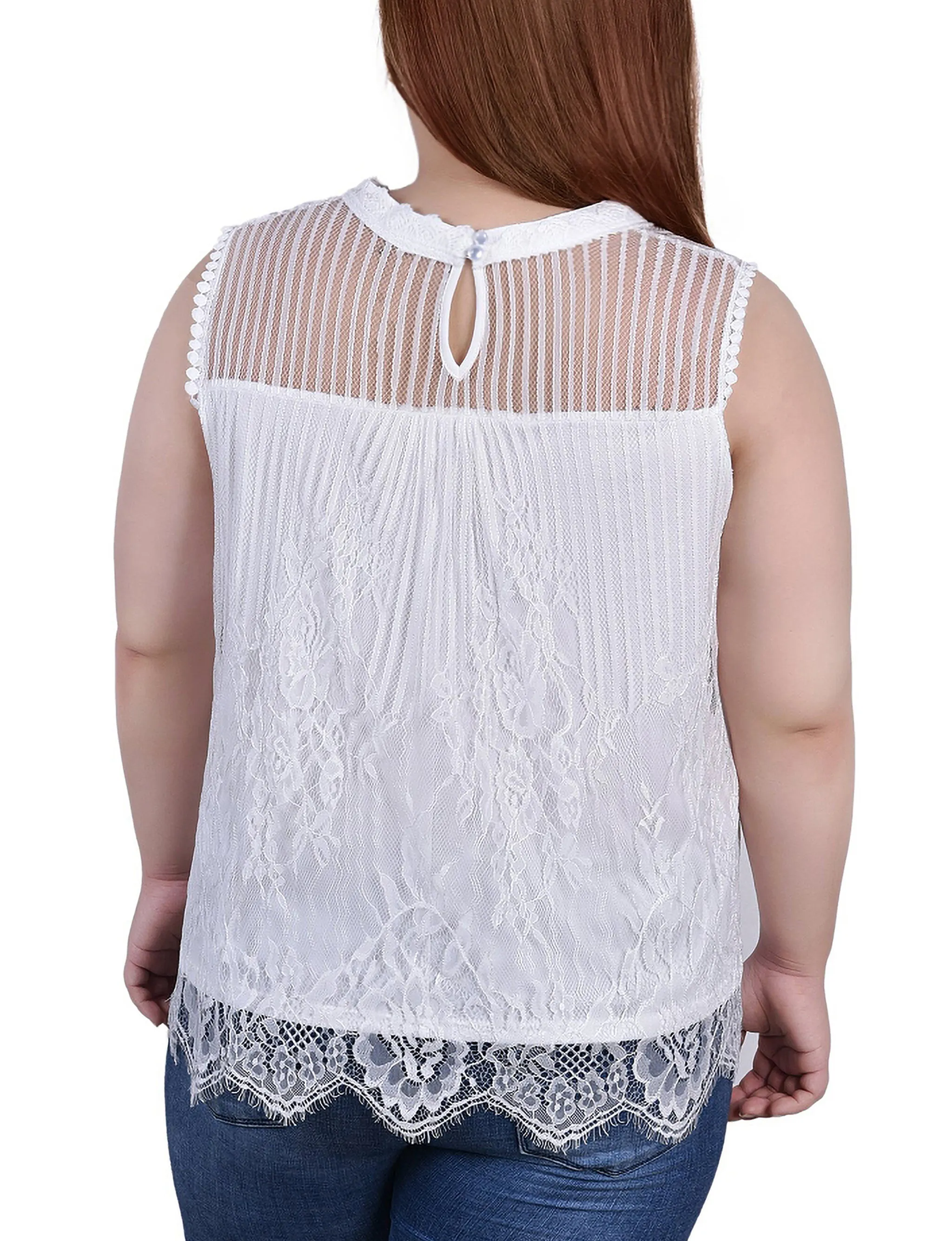 Plus Size Sleeveless Mock Neck Lace Top
