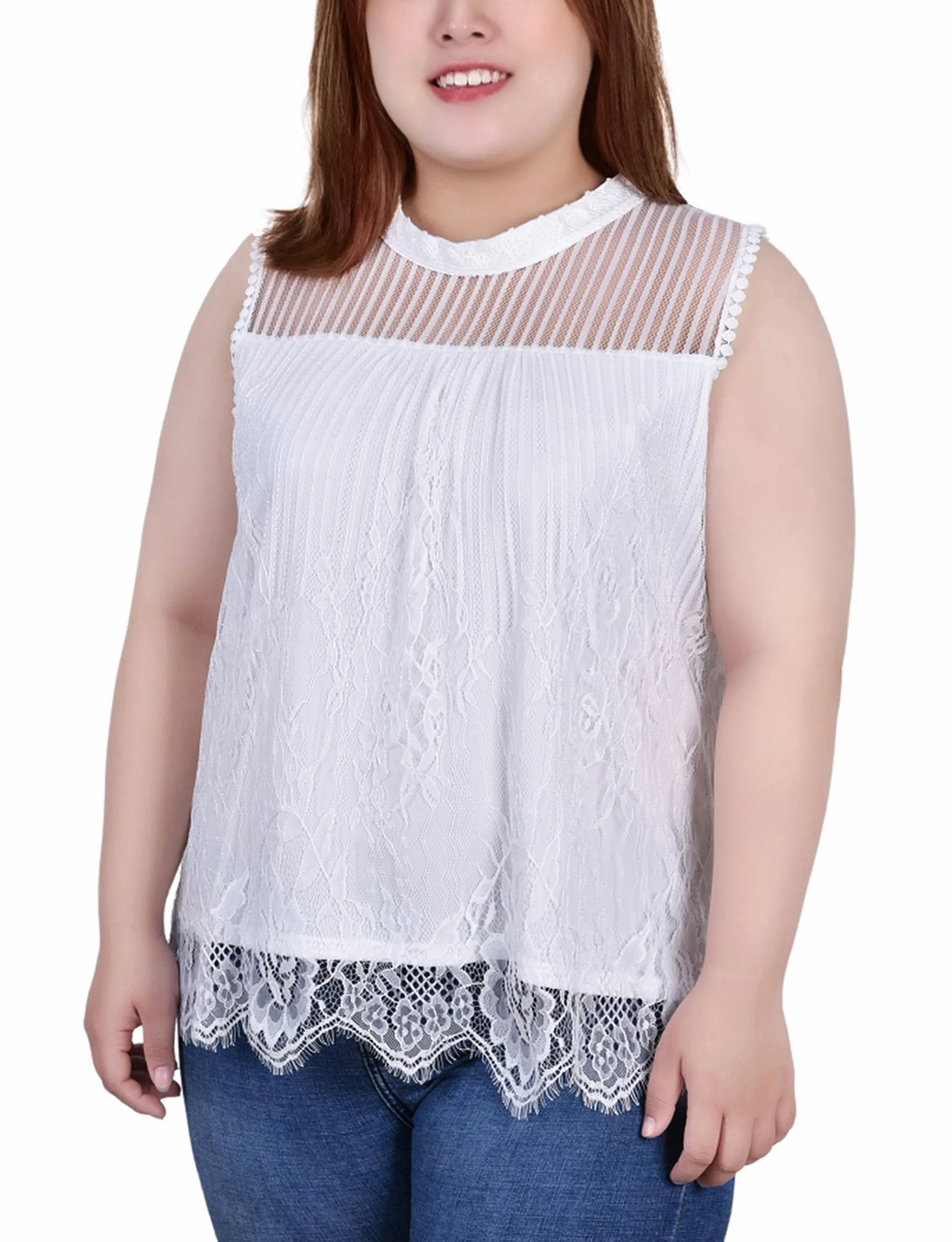 Plus Size Sleeveless Mock Neck Lace Top