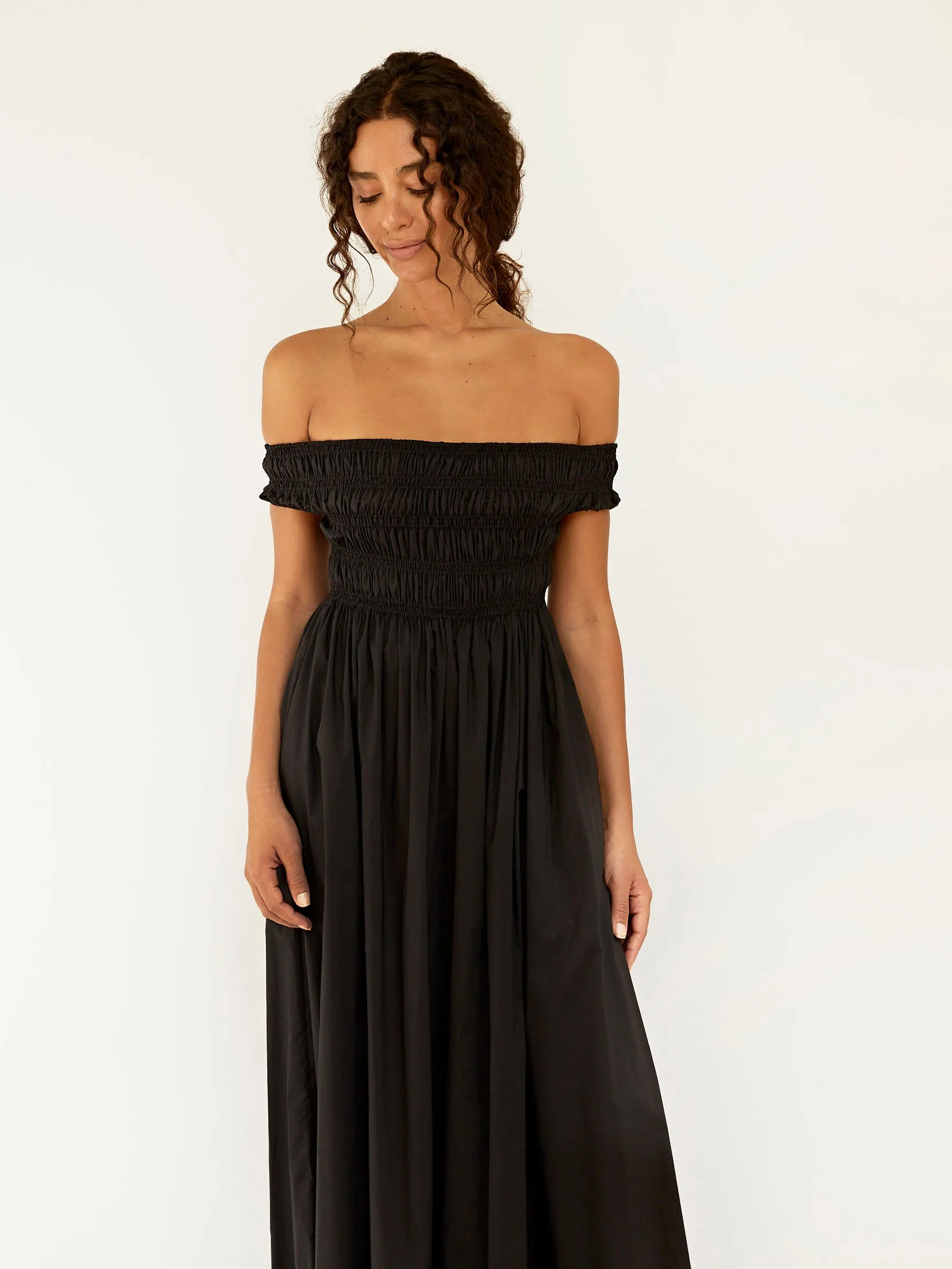 Shirred Off The Shoulder Dress