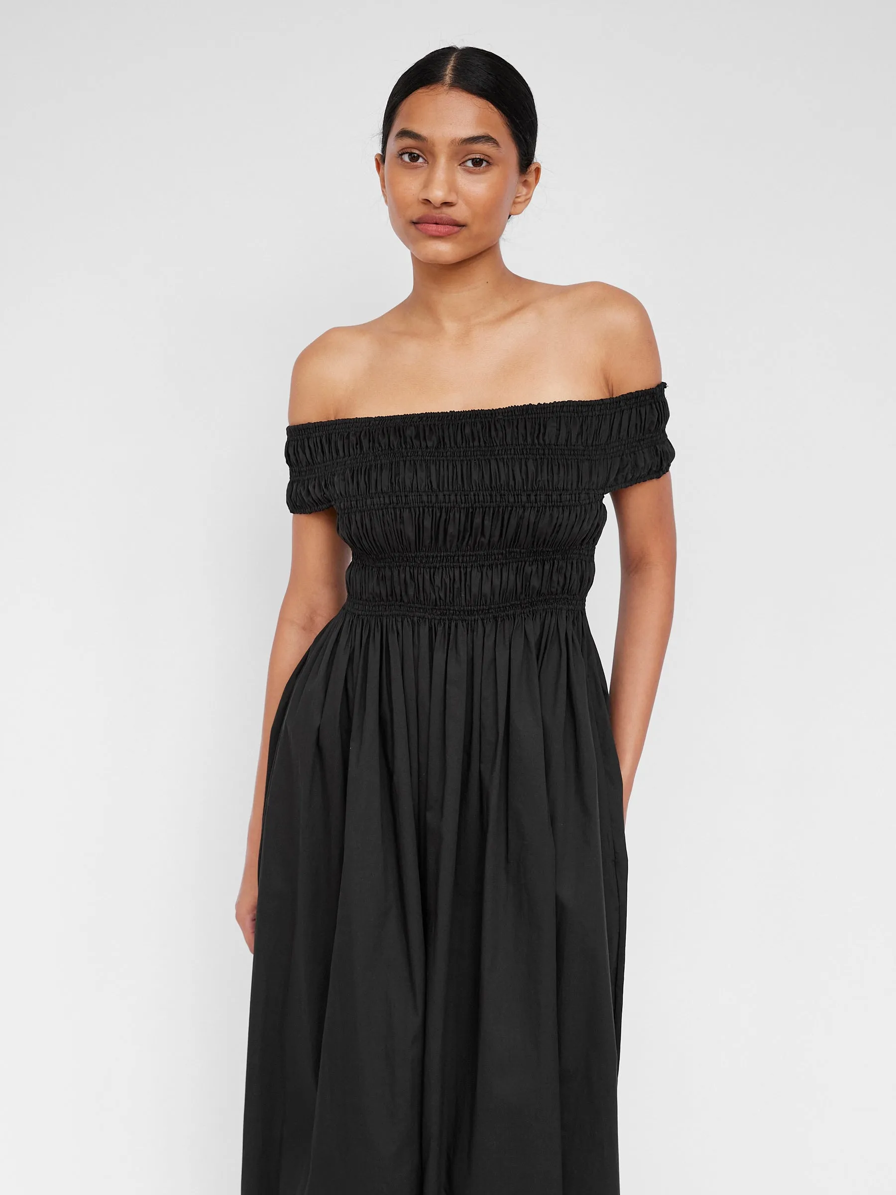 Shirred Off The Shoulder Dress