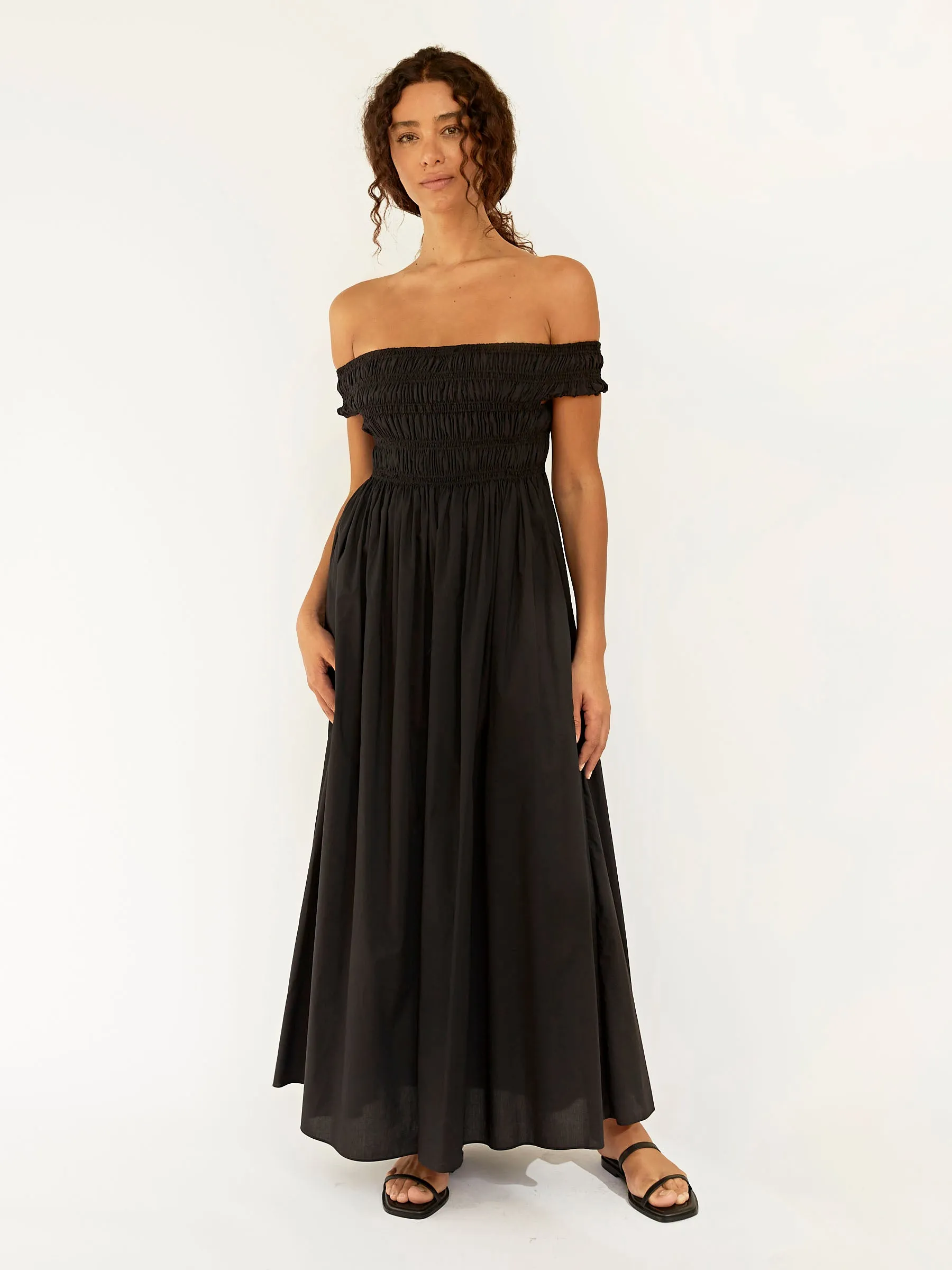 Shirred Off The Shoulder Dress