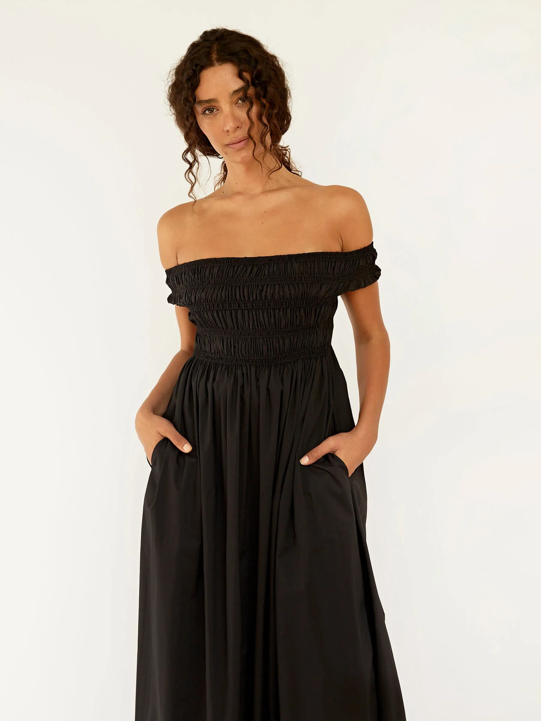 Shirred Off The Shoulder Dress