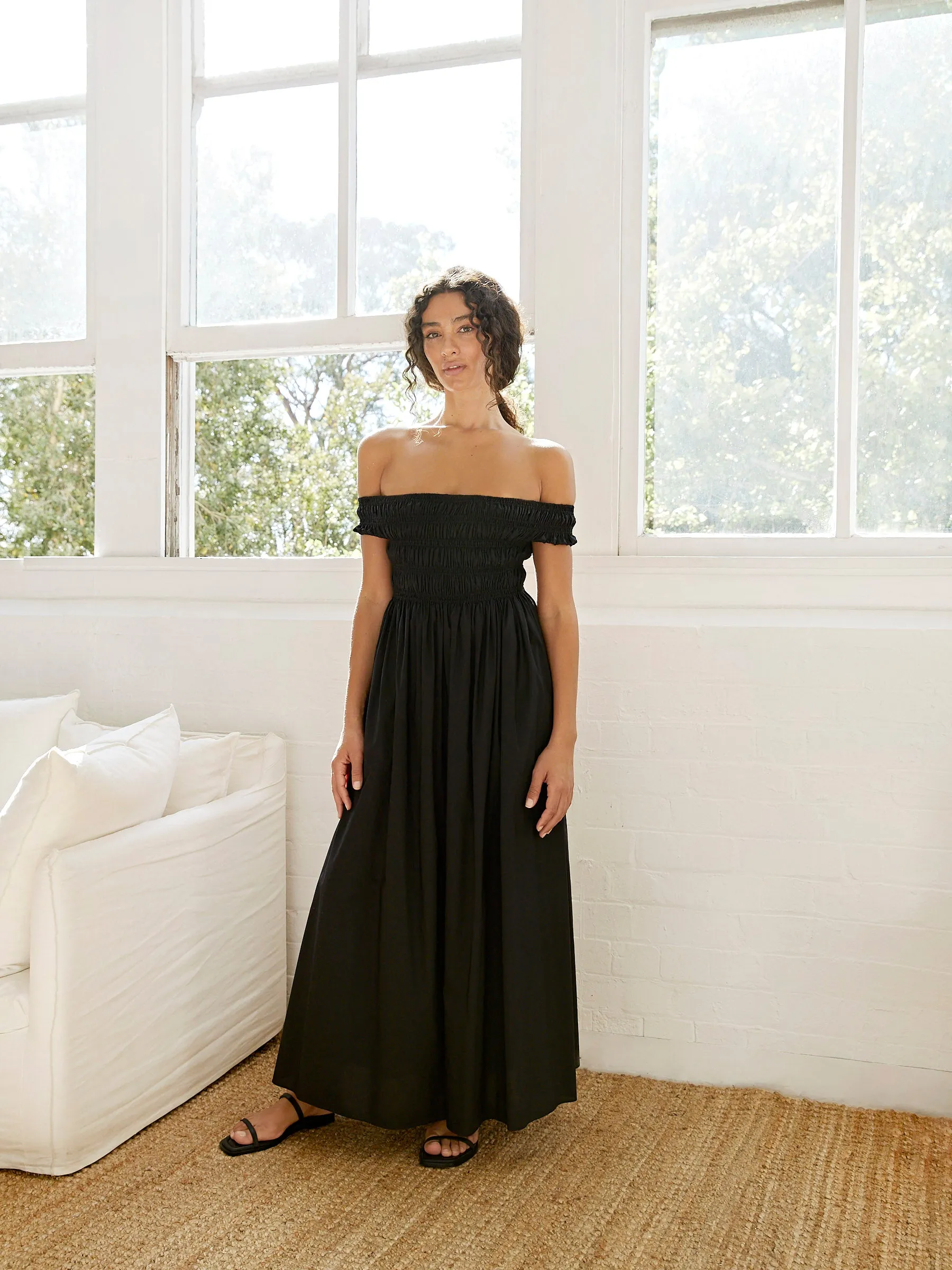 Shirred Off The Shoulder Dress