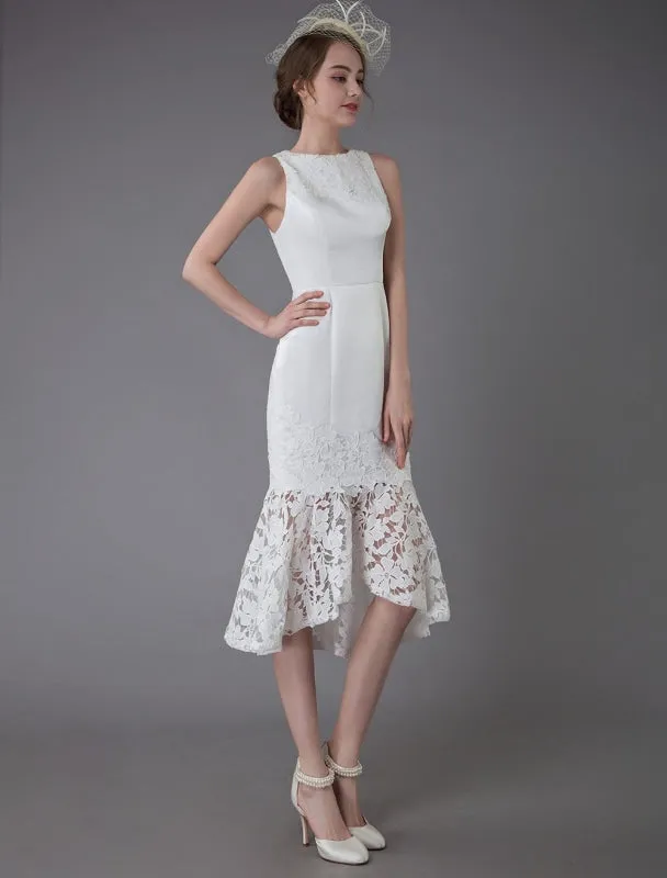 Short Wedding Dress Vintage Jewel Sleeveless Sheath Bridal Dress Exclusive