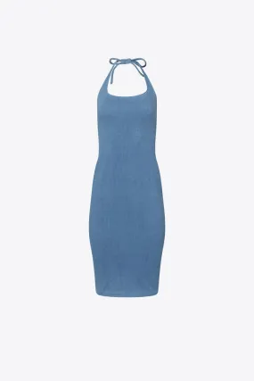 Stretch Denim Midi Halter Dress - Light Denim