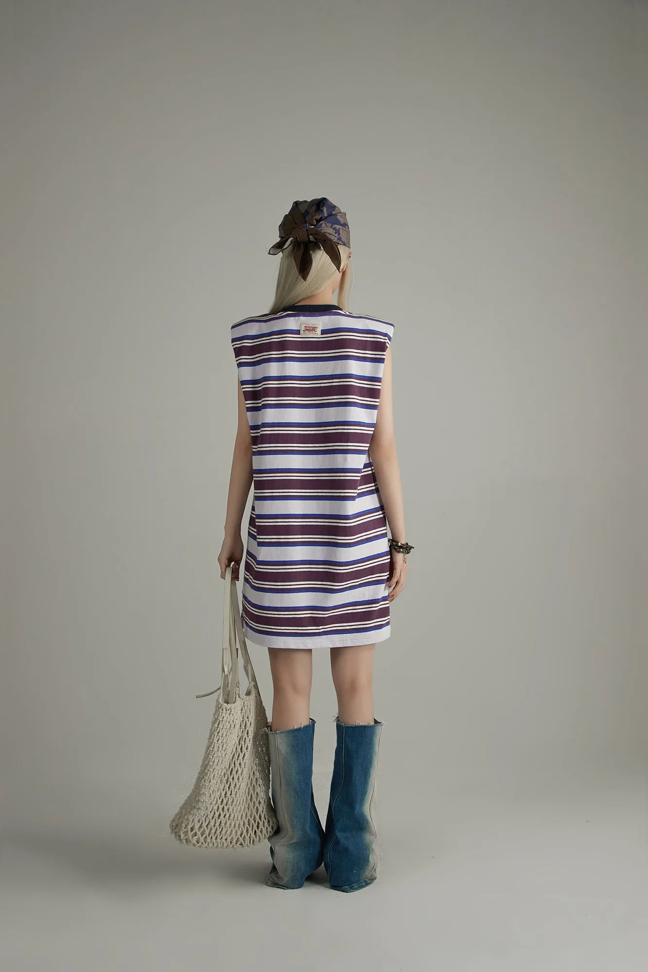 Striped Noe Center Logo Sleeveless T-Shirt Dress