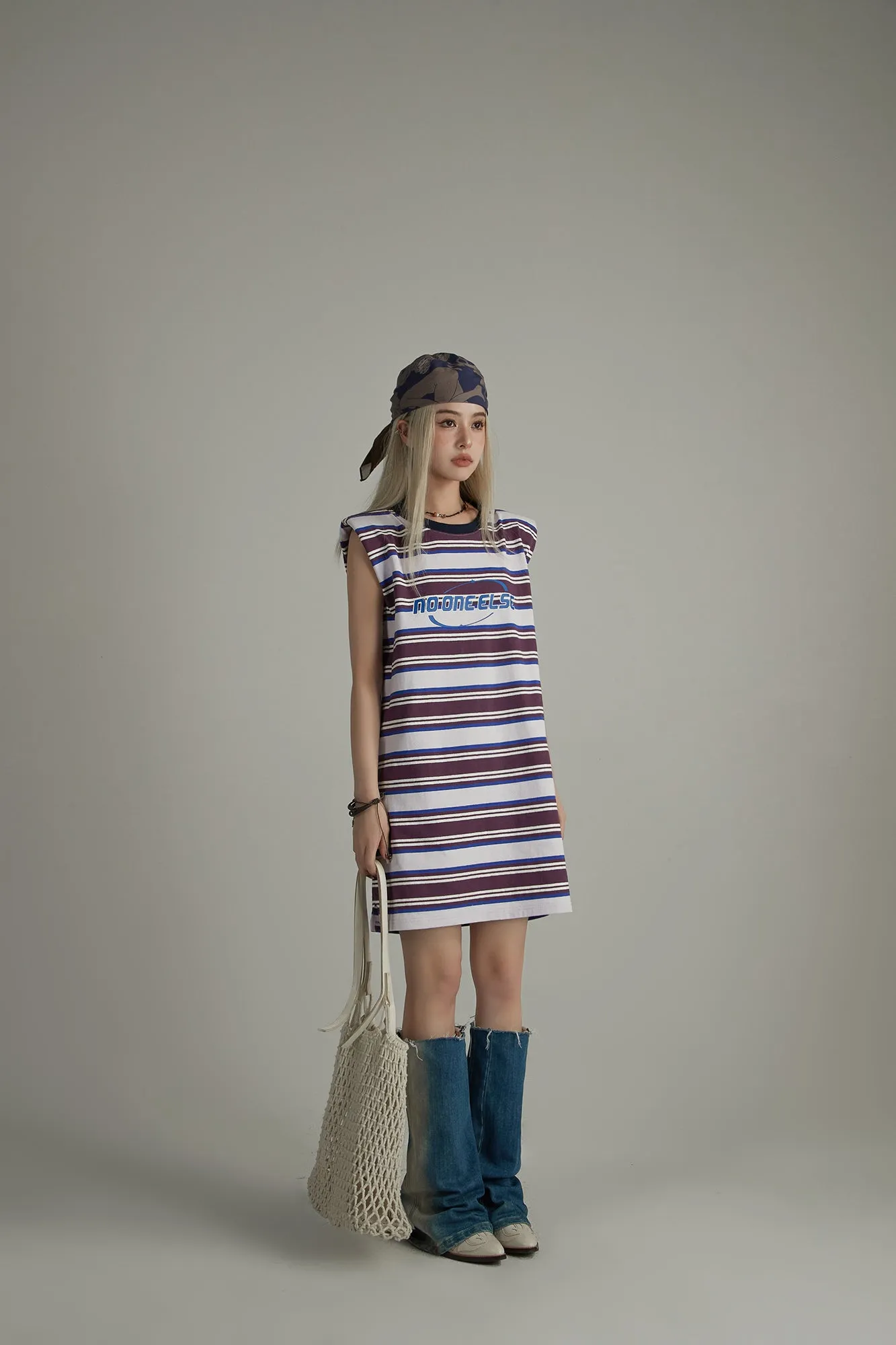 Striped Noe Center Logo Sleeveless T-Shirt Dress