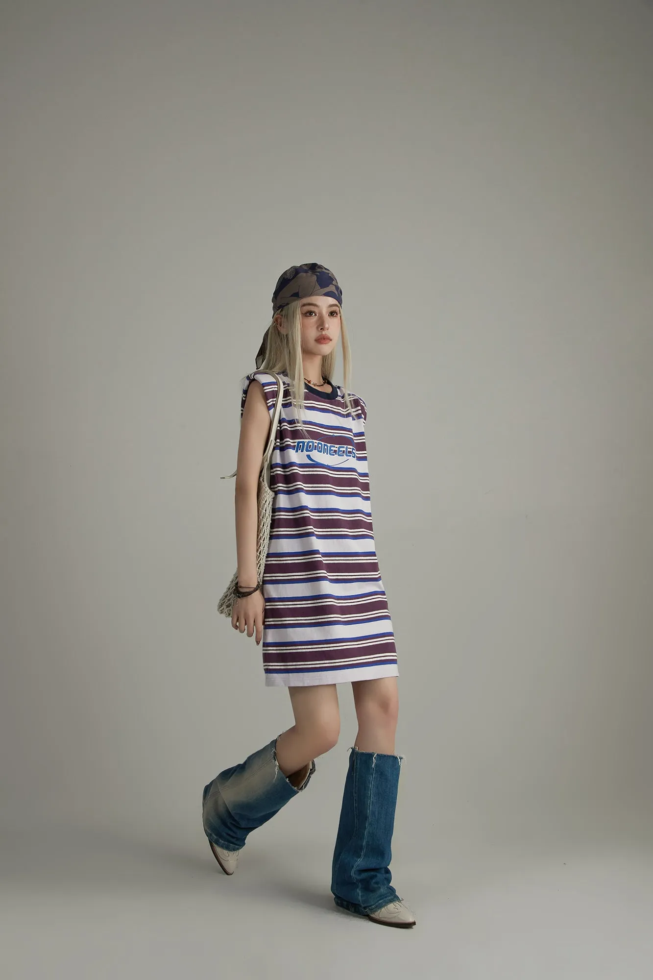 Striped Noe Center Logo Sleeveless T-Shirt Dress