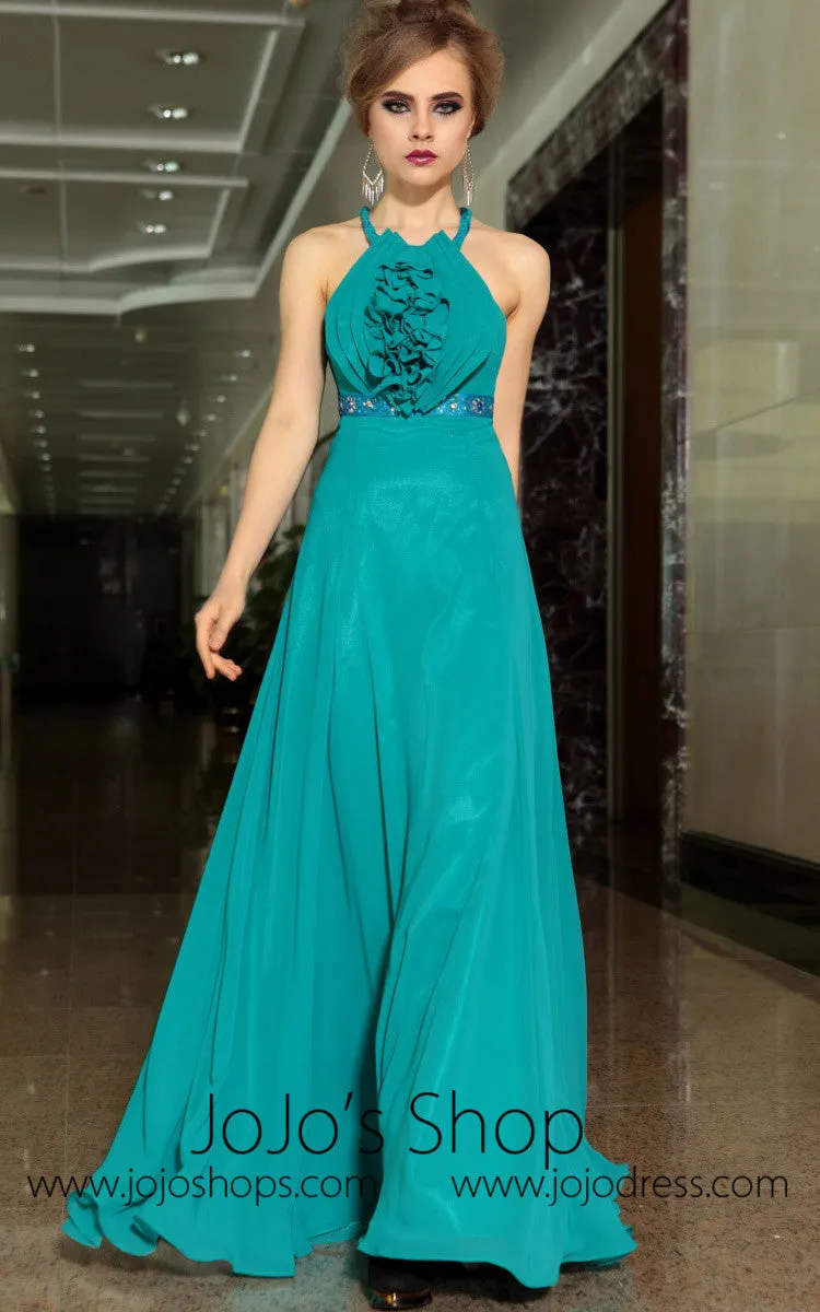 Teal Green Cross Back Ruffle Formalprom Evening Cocktail Dress DQ830908