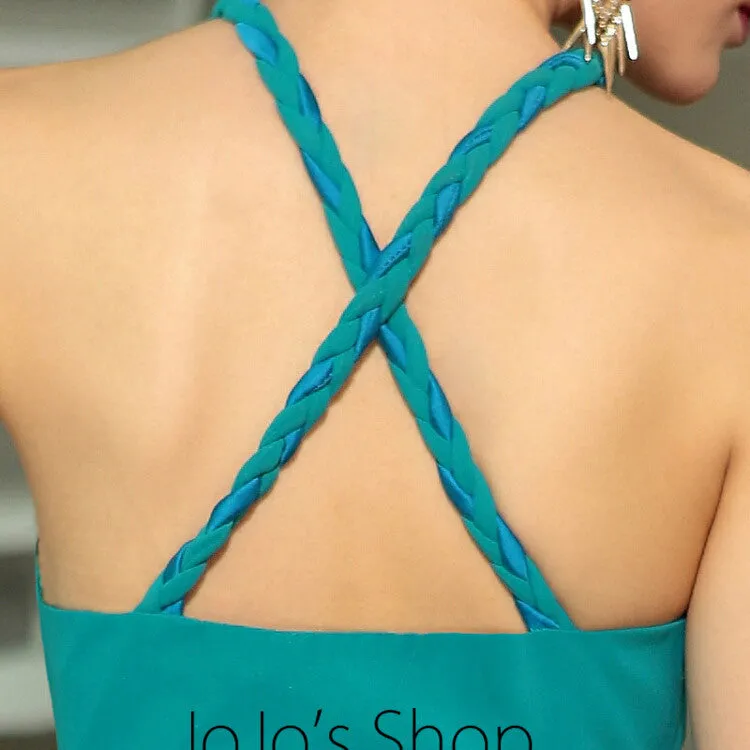 Teal Green Cross Back Ruffle Formalprom Evening Cocktail Dress DQ830908