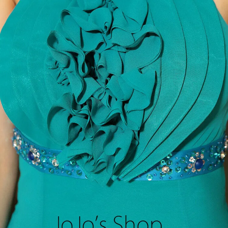 Teal Green Cross Back Ruffle Formalprom Evening Cocktail Dress DQ830908