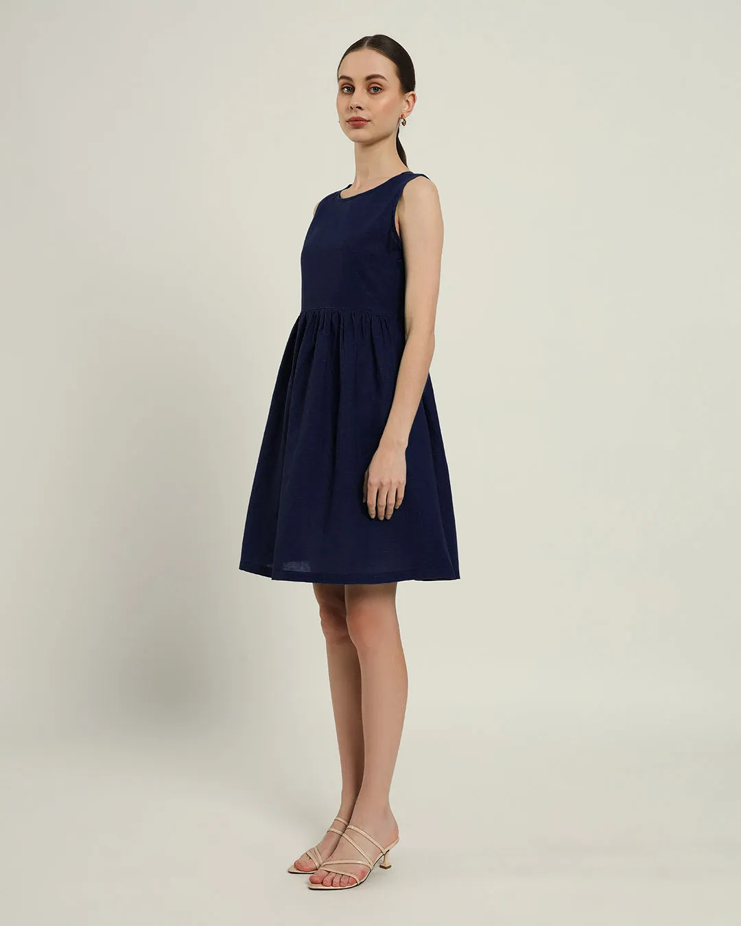 The Chania Daisy Midnight Blue Linen Dress