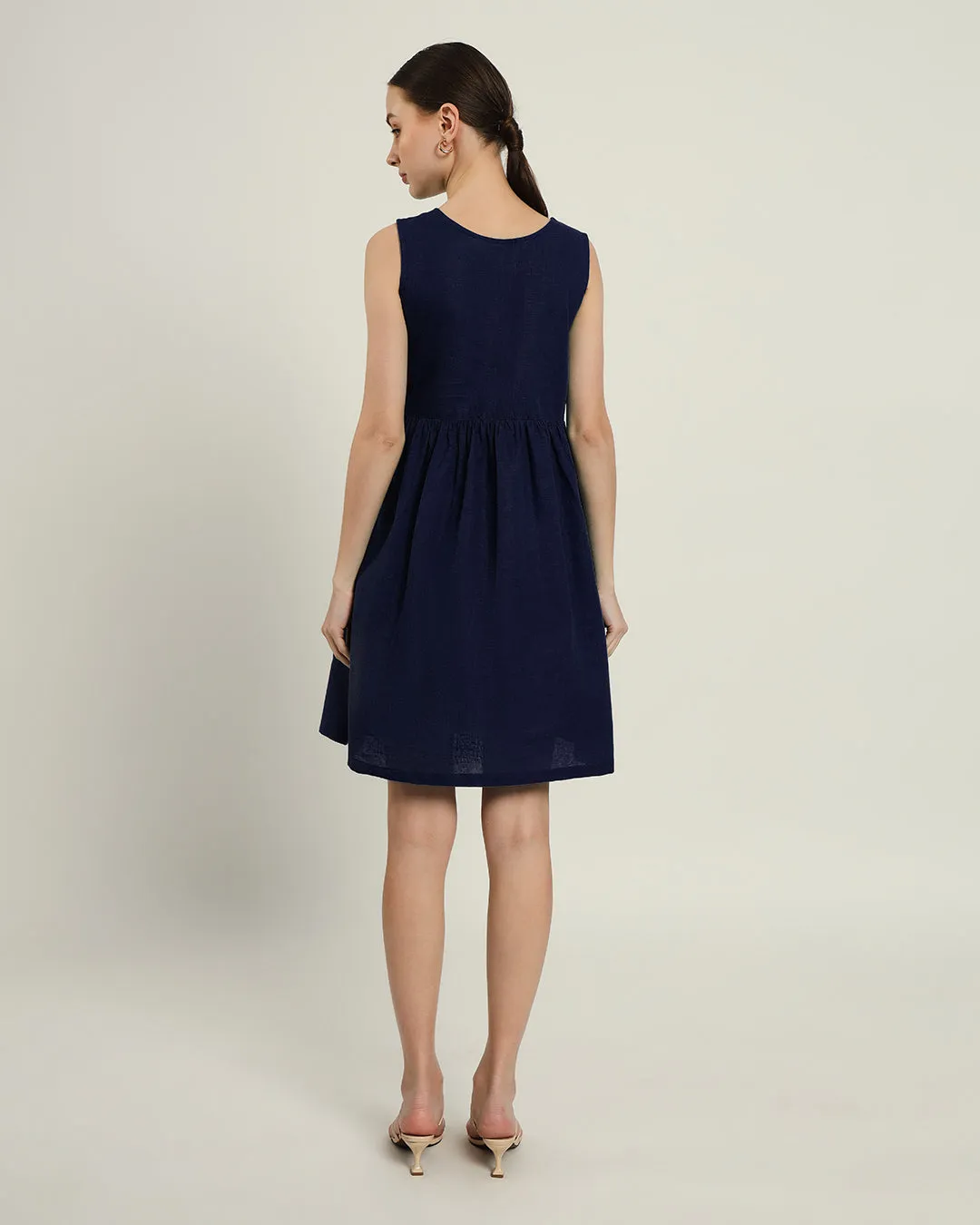 The Chania Daisy Midnight Blue Linen Dress