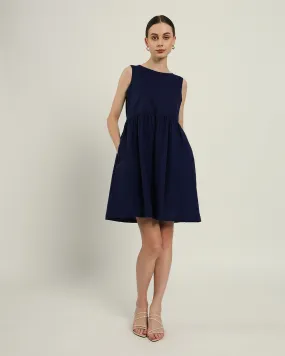 The Chania Daisy Midnight Blue Linen Dress