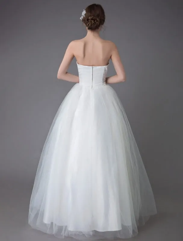 Tulle Wedding Dress Ivory Strapless Sleeveless Princess Dress Ball Gown Floor Length Bridal Dress Exclusive