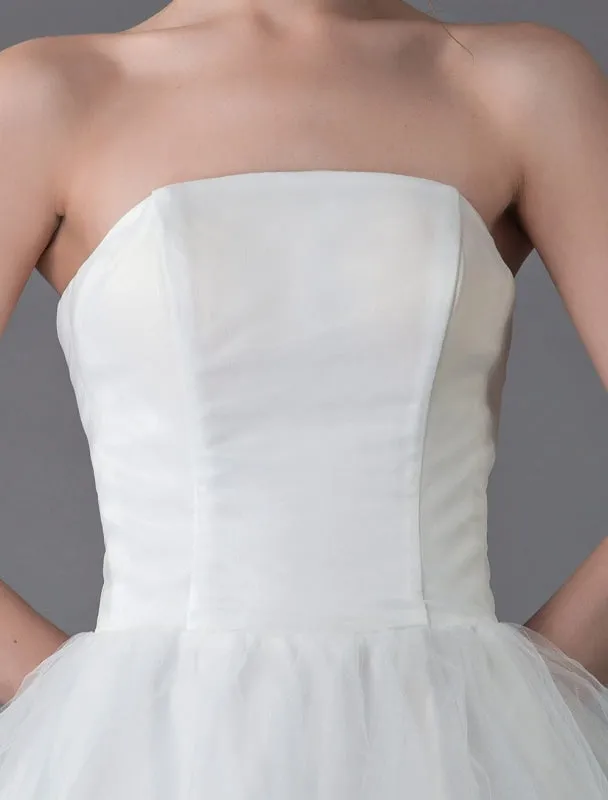 Tulle Wedding Dress Ivory Strapless Sleeveless Princess Dress Ball Gown Floor Length Bridal Dress Exclusive