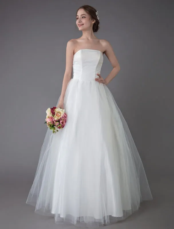 Tulle Wedding Dress Ivory Strapless Sleeveless Princess Dress Ball Gown Floor Length Bridal Dress Exclusive