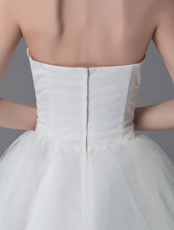 Tulle Wedding Dress Ivory Strapless Sleeveless Princess Dress Ball Gown Floor Length Bridal Dress Exclusive