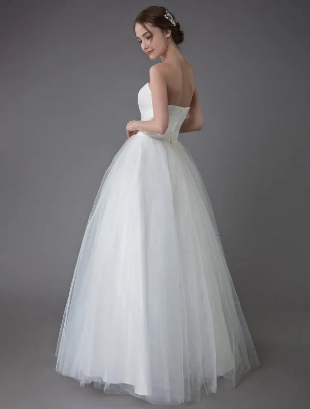 Tulle Wedding Dress Ivory Strapless Sleeveless Princess Dress Ball Gown Floor Length Bridal Dress Exclusive