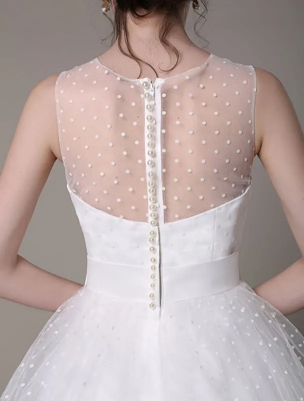 Tulle Wedding Dress Strapless A-Line Tea Length Bridal Dress With Bow Exclusive