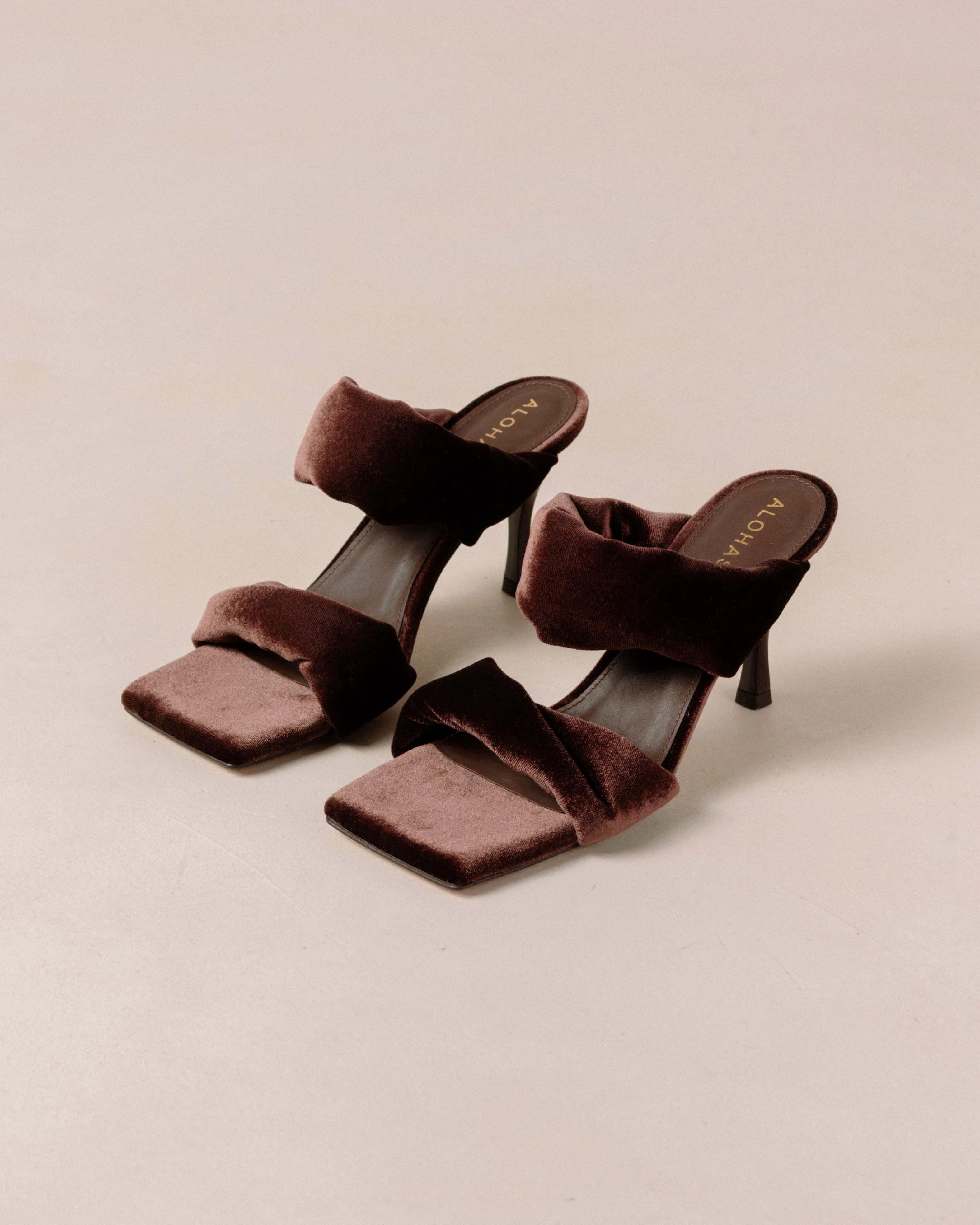 Twist Strap Velvet Coffee Brown Sandals