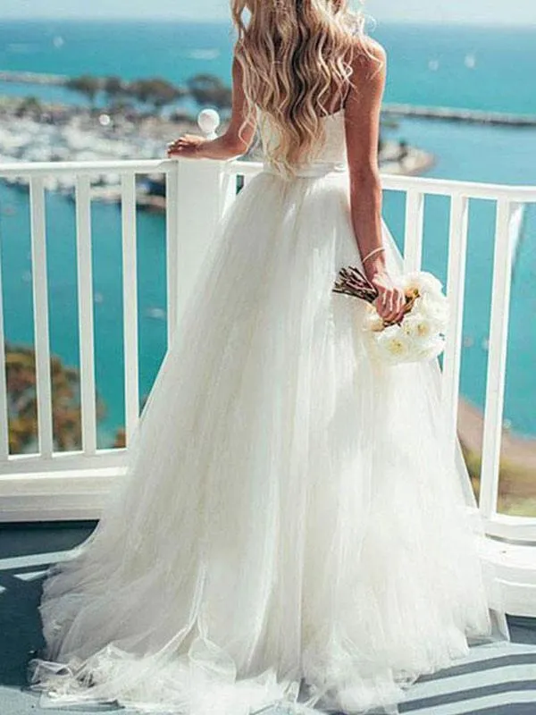 Wedding Dress 2021 Ball Gown Sweetheart Neck Sleeveless Natural Waist Sash Tulle Bridal Dresses With Train